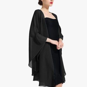 BEAUTELICATE Black Chiffon Shawl / Wrap / Scarf / Coverup